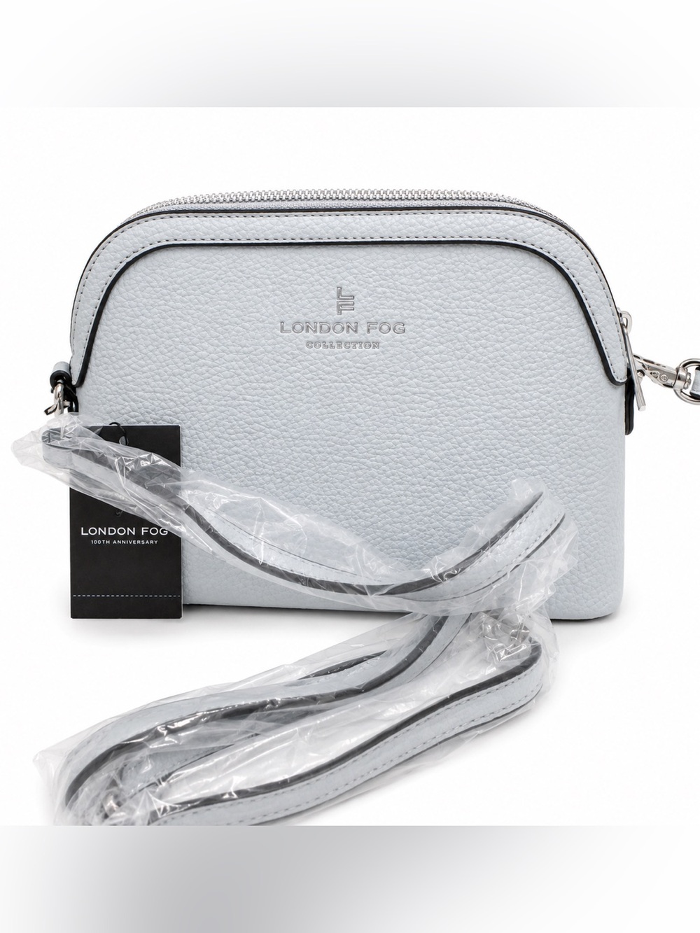 London Fog Light Blue Pebbled Dome Crossbody with Silver Hardware